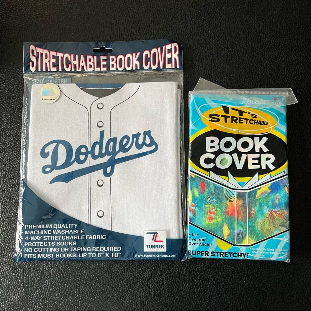 Lot of 2 Stretchable Book Covers - Dodgers & Under the Sea